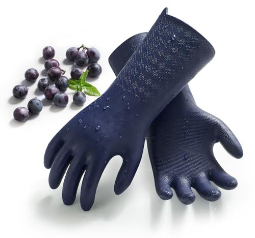 VGO 1Par Guantes Limpieza doble capa grado restaurante -10°C a 100°C TPE 3x más duradero,para alimentos,resistente a grasa químicos.Para cocinas industriales limpieza doméstica(TP1117,Azul Oscuro,XL)
