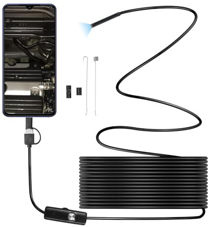 Endoscopio, Endoscopio per Smartphone, Telecamera Endoscopica con 6 LED Regolabili, Sonda Telecamera Tipo C, Telecamera Ispezione impermeabile, Compatibile con Windows e Android