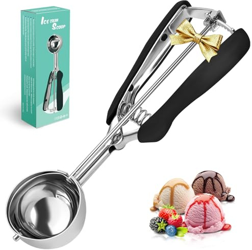 SPEENSUN Porzionatore per gelato in acciaio inox 304 con grilletto (23 x 5 cm), lucidato, robusto e leggero per gelato, palline di melone, purè di patate, pasta, torte, lavabile in lavastoviglie (nero
