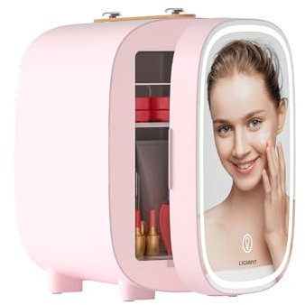 DF01A Mini Frigo da Camera, 4L Mini Frigo con LED a 3 Livelli di Luminosità Regolabile,Basso Rumore, Raffreddamento e Riscaldamento, Portatile per Molteplici usi – Camera da Letto, Ufficio e Auto