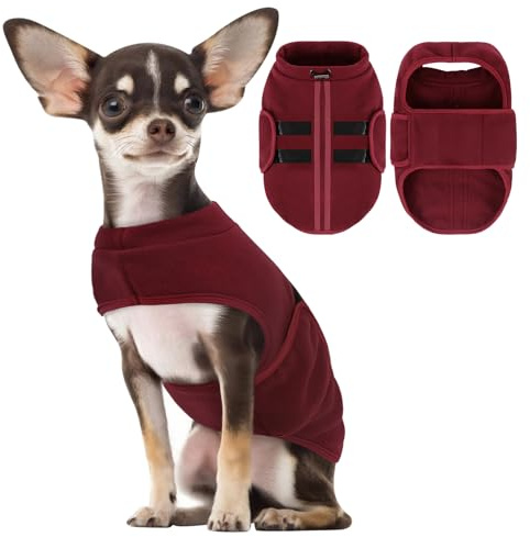 PUZAUKAL Justerbar hundfleece jumper väst, varm vinter hundrock för små, medelstora och stora hundar, tax chihuahua yorkie mysiga fleecejackor (vinröd XXS)