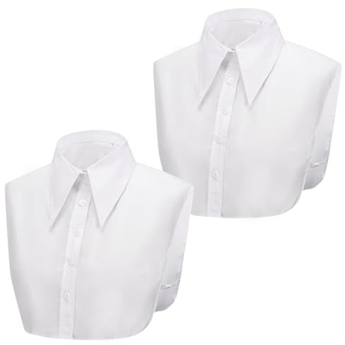 CATMEYE 2 Pack Detachable Fake Collar, White Half Shirt Blouse Top for Women, Elegant Faux Collar for Business, Office & Layering Outfits, One Size