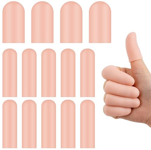 Leikedun 14 pezzi Proteggi Dita in Silicone, Protezioni in Gel per Dita e Pollici, Elasticità Gel Protezioni, Pratici per Casa e Lavoro(colore della carne)
