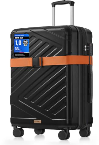 SONGMICS Valise Rigide, Valise Moyenne en ABS, Serrure TSA, Extensible, L | Valise Soute 4 Roues Doubles, Poche Imperméable, Sangle à Bagages, 65 x 45 x 25 cm, Noir d'encre, Collection TREVO RLP002B101
