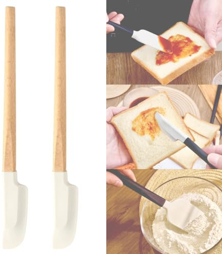 VAEIORP 2 Pezzi Spatola in Silicone Piccola, Leccapentole con Manico in Legno, Spatola Cucina Flessibile per Dolci, Cottura, Mescolare e Raschiare