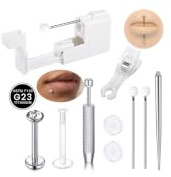 WillTen 10Pcs G23 Titanium Lip Piercing Kit, Professional 14G Piercing Gun Kit with 16G Titanium Lip Stud, Aftercare Tool Set with Piercing Taper Clear Retainer Lip Labret Stud Bar