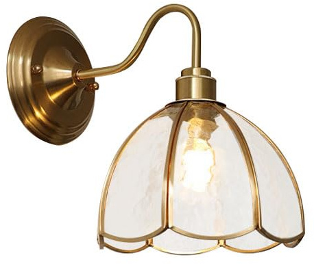 HEBXMF Aplique de pared de estilo industrial nórdico, base E26, lámpara de pared empotrada, lámpara de pared de cobre con forma de flor de un solo cabezal, luminaria decorativa para comedor, sala de e