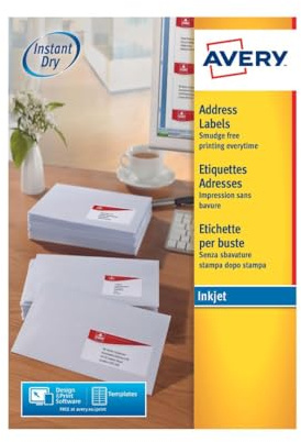 Avery Étiquettes Adresse Autocollantes Blanches 2400 Pièces 63,5 x 33,9 mm Jet d'Encre J8159
