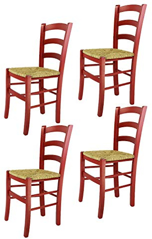 t m c s Tommychairs - Set 4 sillas Venezia para Cocina y Comedor, Estructura en Madera de Haya Color anilina roja y Asiento en Paja
