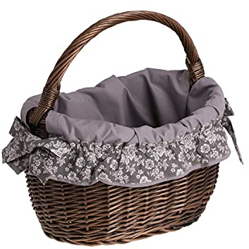 e-wicker24 Alles aus Weide inköpskorg av vide, retrostrykkorg, vintagestil, pilkorg, oval (mörkbrun med blommönster,
