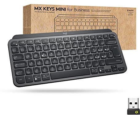 Logitech MX Keys Mini Wireless Illuminated Keyboard for Business, QWERTY Italian Layout - Grey