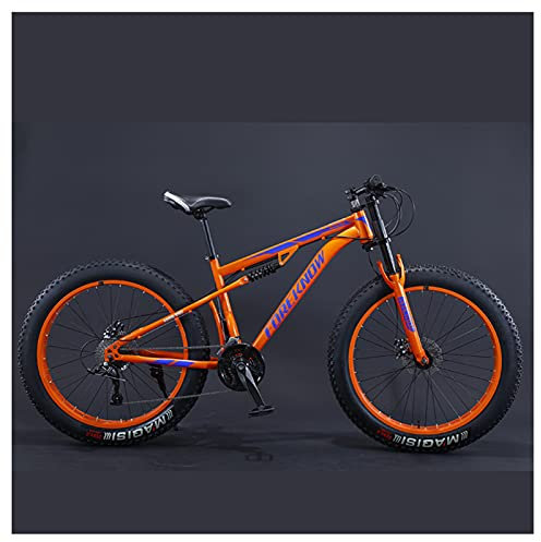 NENGGE 24 Zoll Mountainbike, Erwachsenen Jugend Hardtail MTB, Rahmen aus Kohlenstoffstahl, Großer Reifen Vollfederung Mountain Bike Herren Mädchen,Orange,30 Speed