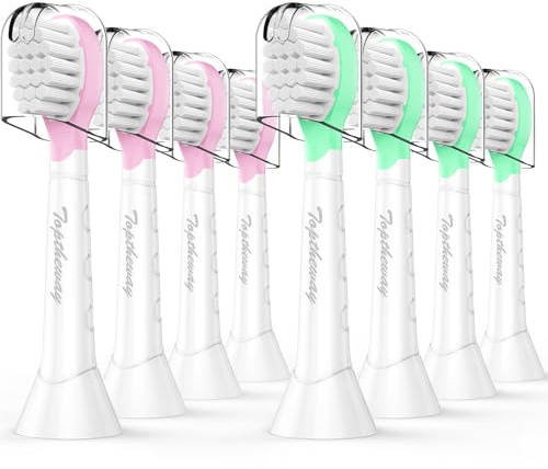 Toptheway Kids Toothbrush Heads for Philips Sonicare: Soft Electric Replacement Brush Compatible with Phillips 6032/94 6321 6340 6042 6320 6330 Compact Head for Child 3-7, Pink Girl Green Boy 8 Pack