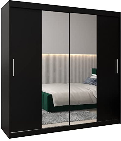 MEBLE KRYSPOL Kleiderschrank mit Spiegel Tokyo 1 - Garderobenschrank - Schrank Schlafzimmer - Mehrzweckschrank Zwei Schiebetüren - Regalen - Flur Möbel - Kleiderstange Schrank - Allzweckschrank