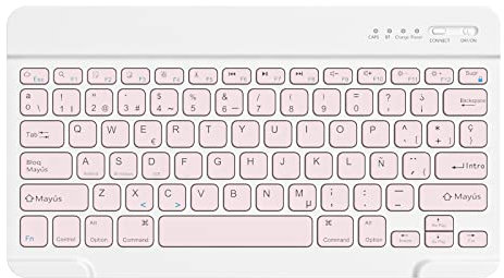 HZD Teclado Bluetooth Español,Light Teclado Inalámbrico Portátil para iPhone de iOS,iPad,Samsung,Lenovo,Huawei,Android,Windows,Compatible con Todos los Dispositivos con Bluetooth