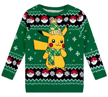 Pokémon Ragazzi Maglione di Natale di Pikchu Verde 9-10 Anni