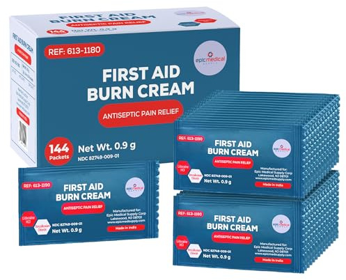 First Aid Burn Cream Packets Box of 144, Burn Ointment with Lidocaine and Benzalkonium Chloride for Minor Scrapes, Cuts, and Skin Irritations, Home and Medical Skincare