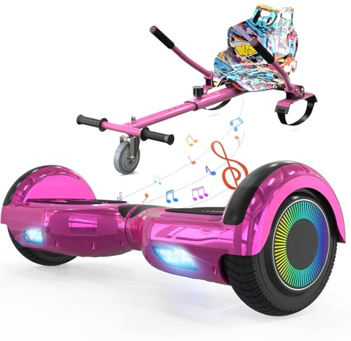 hoverboards para niños, hoverboard autoequilibrado de dos ruedas de 6,5 pulgadas con go-kart, con luces LED, altavoz Bluetooth, regalo para niños y adolescentes