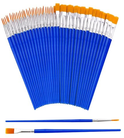 70 Stück Pinsel Set, 35 Stück Flache Kleine Pinsel und 35 Stück Runde Pinsel Künstlerpinsel Pinselset für Details, Kunstmalerei, Acryl-, Wasserfarben, Ölmalereien,Künstler,Malliebhaber und Anfänger