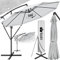 tillvex Alu Sonnenschirm + Abdeckung Ø 300 cm mit Kurbel | Ampelschirm mit Ständer & Windschutz | Gartenschirm UV-Schutz Aluminium | Kurbelschirm Marktschirm wasserdicht 360° drehbar Grau