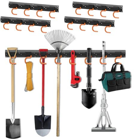 3-H Wandhalterung für Gartengeräte 4 x 42 cm Vollstahl Schwerlast, Gartengerätehalter Garage Gartenhaus Geräteschuppen, Schwarz