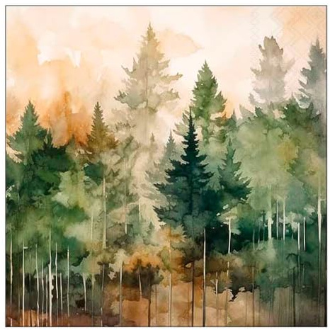 20 Paper Napkins with Watercolour Forest Design, Also Suitable for Decoupage and Napkin Techniques 33 x 33 cm