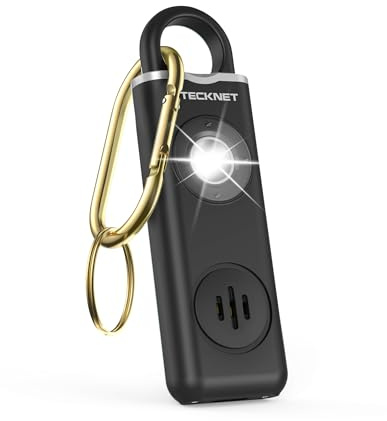 TECKNET Alarme personnelle, Ring Alarm de 130 DB avec Signal LED, Porte-clés de Chargement USB Type-C, Alarmes de Poche pour Enfants, Femmes, Personnes Âgées et Étudiants