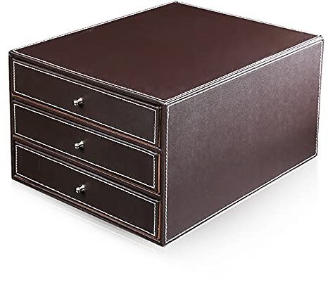 Armoire de rangement de bureau en cuir synthétique avec 3 tiroirs fermés - Organiseur de bureau et étagère de rangement pour documents et bureau