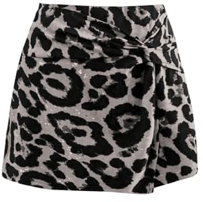 GORGLITTER Women's Leopard Twist Front Wrap Skorts High Waisted Straight Leg Casual Skirts Grey XL
