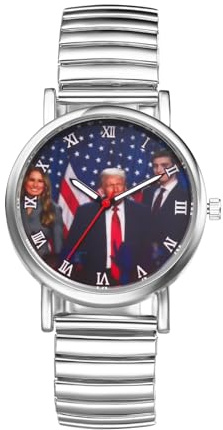 JewelryWe Trump-Attentat Orologio da polso elastico per uomo e donna, Donald Trump Survived Shot Fist Raised Analogico, al quarzo, in acciaio inox, con numeri romani, Discorso di Trump vittoria -