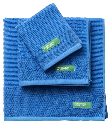 Set 3PCS Toallas de Baño (30x50 + 50x90 + 70x140cm) 450GSM 100% Algodón Azul Benetton