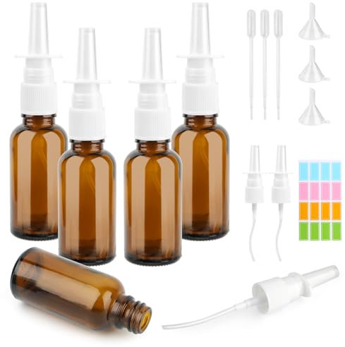 VMUTGA 5 Flaconi Spray Nasale, 30ml Marrone Bottiglie Spray Vetro Vuoto Riutilizzabile per Soluzione Salina Profumi Olio Essenzial