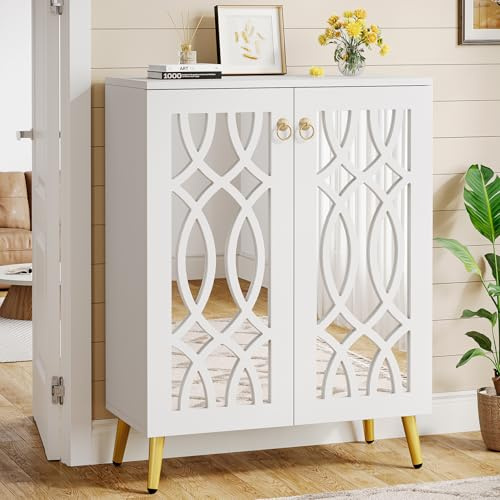 Tribesigns Armoire à chaussures miroir - 5 niveaux - Blanc - Organisateur de chaussures moderne avec portes - Grande étagère à chaussures en bois - 25 paires - Armoire de rangement pour entrée