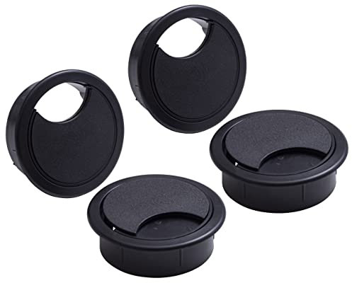 IPEA Pasacables de escritorio redondos negros – 4 unidades – Pasacables para mesas, escritorios, paredes, oficina, casa – Pasacables para cables de ordenador, ratón, TV, teléfono – Diámetro 60 mm