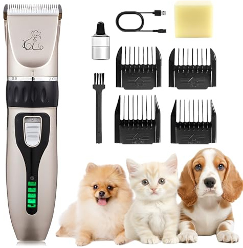 Anluomania Hundeschermaschine, Haarschneidemaschine für Hunde, Tierhaarschneidemaschine, Tierhaarschneider, Leiser Wiederaufladbarer, Kabelloser, mit 4 Führungskamm, für Hunde Katzen Alle Felltypen