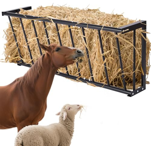Wall Mount Hay Rack for Goats, Sheep, Horses – Heavy Duty 25 Gallon Livestock Hay Feeder, Hanging Blanket Holder with Rust Resistant Coating, Space Saving Farm Goat Feeder for Indoor, Outdoor Use
