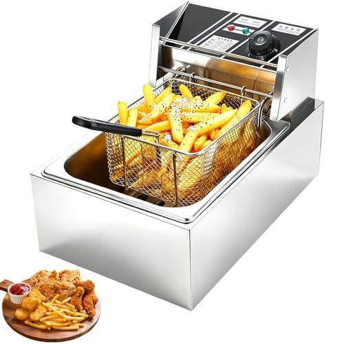 Deep Fat Fryer 2500W, 6L Stainless Steel Deep Fat Fryer with Removable Basket, Temperature Control, Non-Slip Feet & Easy-Clean, Ideal for Chips, Chicken, Onion Rings