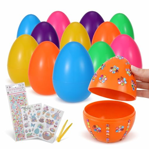 Festicy Uova di Pasqua XXL 12 Pezzi I 15x10 cm Uova Giganti in Plastica da Riempire I con Adesivi Strass e Tatuaggi I Decorazioni Pasquali per Caccia alle Uova e Casa I Regalo Pasqua 2026