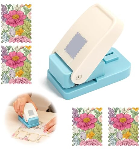 Square Paper Craft Punch, 9x5cm Portable Scrapbooking Squares Stamp Puncher, Handicraft Postage Stamps,Scalloped Rectangle Lever Action Craft Punch for Card Making, Scrapbooking, DIY Crafts Suppliess