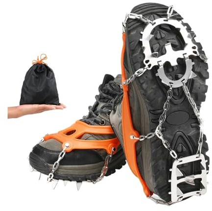 Grödel No Lumping Crampon 18 dubbar traction Cleats kvinnor män anti-slip Ice Snow Grip med förvaringspåse promenadvandring för vintervandring (18 teeth orange L)