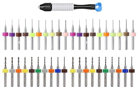 Kit Mini Trapano a Mano 40 pezzi Punte da PCB Micro,Mini Trapano 0,1mm a 1,0mm e 1,1mm a 2,0mm Punte Elicoidale Twist Drill Bits per Utensili Foratura Modellismo