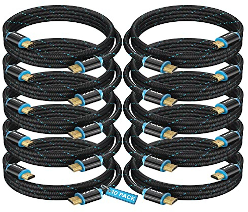 Maximm HDMI Cable 4K Ultra HD 4 Foot (10 Pack) Nylon Braided HDMI 2.0 Cable, High Speed 18Gbps 4K60Hz HDR, 3D, 2160p, 1080p, HDCP 2.2, ARC, HDMI Cables for Monitors, HDTV