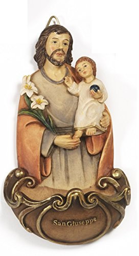 Weihwasserkessel Heiliger Josef Kunstharz cm. 13,5 zum Aufhängen by Paben