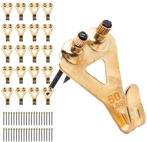 PHS 50 lb Brass Picture Hanging Hooks with Nails, 100 Pack