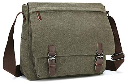 Rufun Bolso Bandolera de Hombro Lienzo Laptop Maletín Bolsa para la Escuela (verde, L)