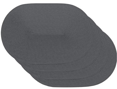 Venilia Tischset Platzset Tischwäsche Platzdeckchen für Esszimmer gewebt Oval Muster Grau 4er Set Vinyl, lebensmittelecht, 45 x 30 cm, 4 Stück, 59114