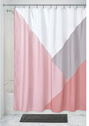 iDesign Colourblock Shower Curtain, Patterned Wide Shower Curtain for the Bath Made of polyester with Reinforced Eyelets, Blush
