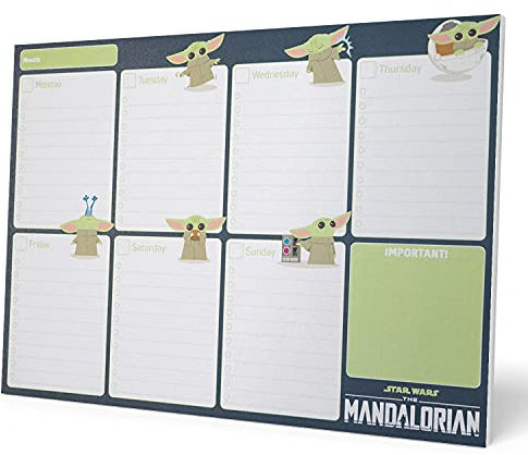 Grupo Erik Weekly Planner A4 - Star Wars The Mandalorian | Daily Planner Family, Desk Calendar, 54 Tear Off Pages Notepad | Baby Yoda Gifts Grogu, Star Wars Gifts