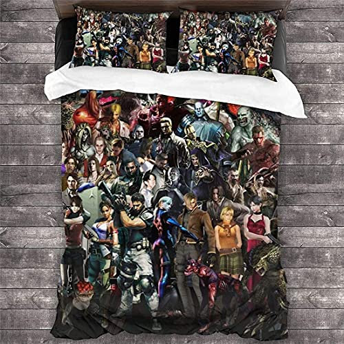 NICHIYOBI Resident Evil Bettbezug Bettwäsche Set - Bettbezug und Kissenbezug,Mikrofaser,3D Digital Print dreiteiliger Bettwäsche (13,SK 260x220cm)