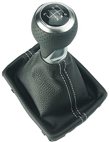perforierter Schaltknauf + Schaltsack + Rahmen - weisse Naht - 6 Gang kompatibel/Ersatzteil für A4 B8 ab 2007 A5 8T ab 2007 Q5 8R